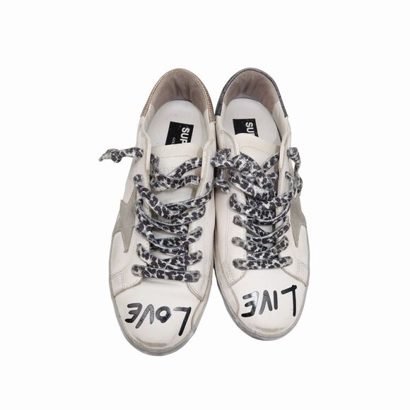 Golden Goose Leather Love Print Superstar Sneakers White Women's Size 39 - Picture 4 of 5